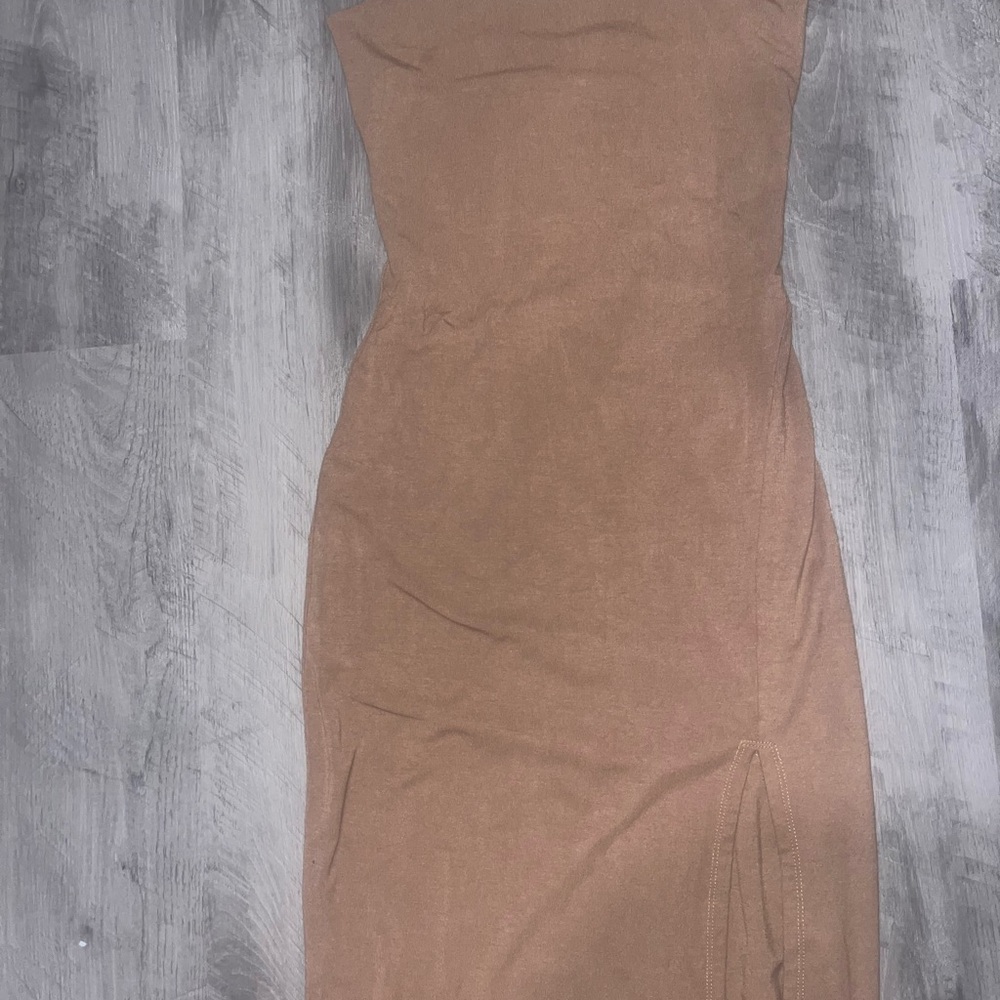 Fashion Nova Strapless Tan Dress